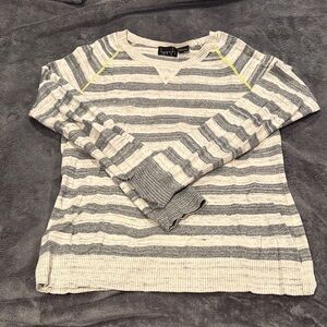 Kersh Cream and Gray Striped Sweater with Yellow Highlights
